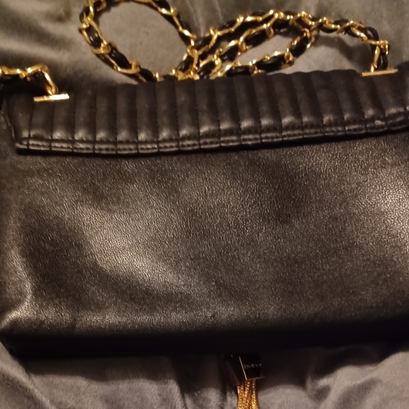 Bebe Black Crossbody Purse faux leather Gold Hardware Handbag - Picture 9 of 14
